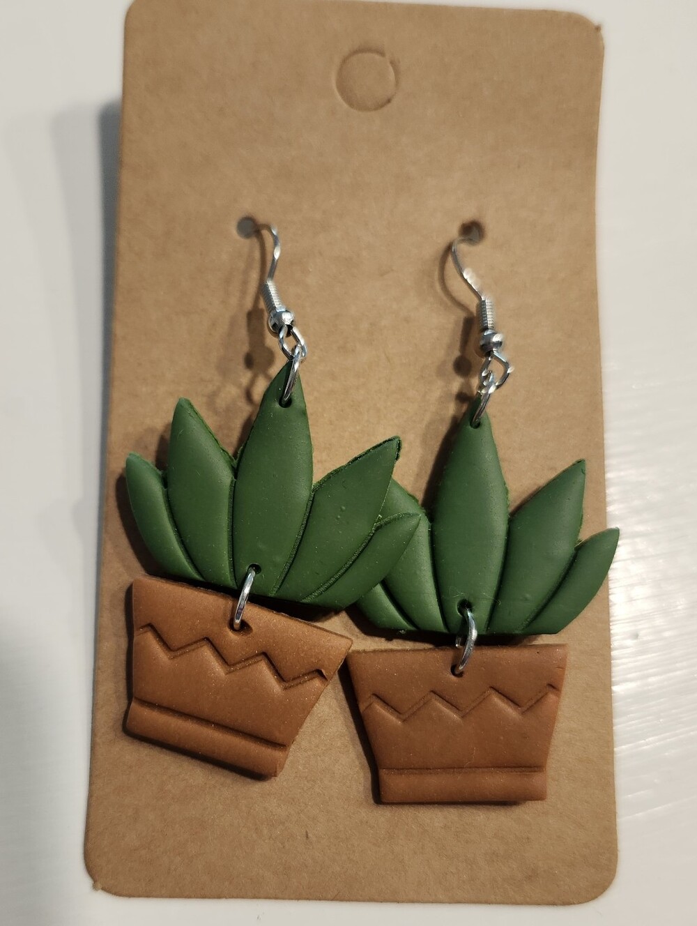 Handmade Clay Green Succulent Plant Pot Dangle Earrings